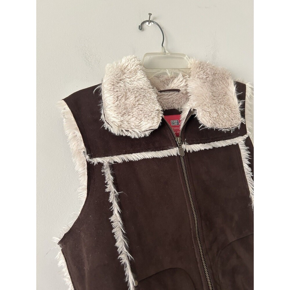 Vintage Y2K Faded Glory Faux Shearling Suede Zip Vest Sherpa Lined Size Medium - Picture 4 of 8
